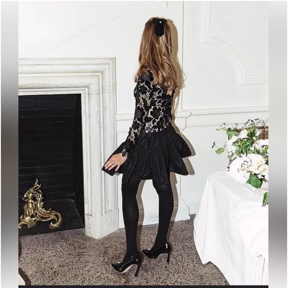 NWT Antonio Melani xBorn on Fifth Gemma Lace Taffeta Mock Neck Long Sleeve Dress - Picture 9 of 16